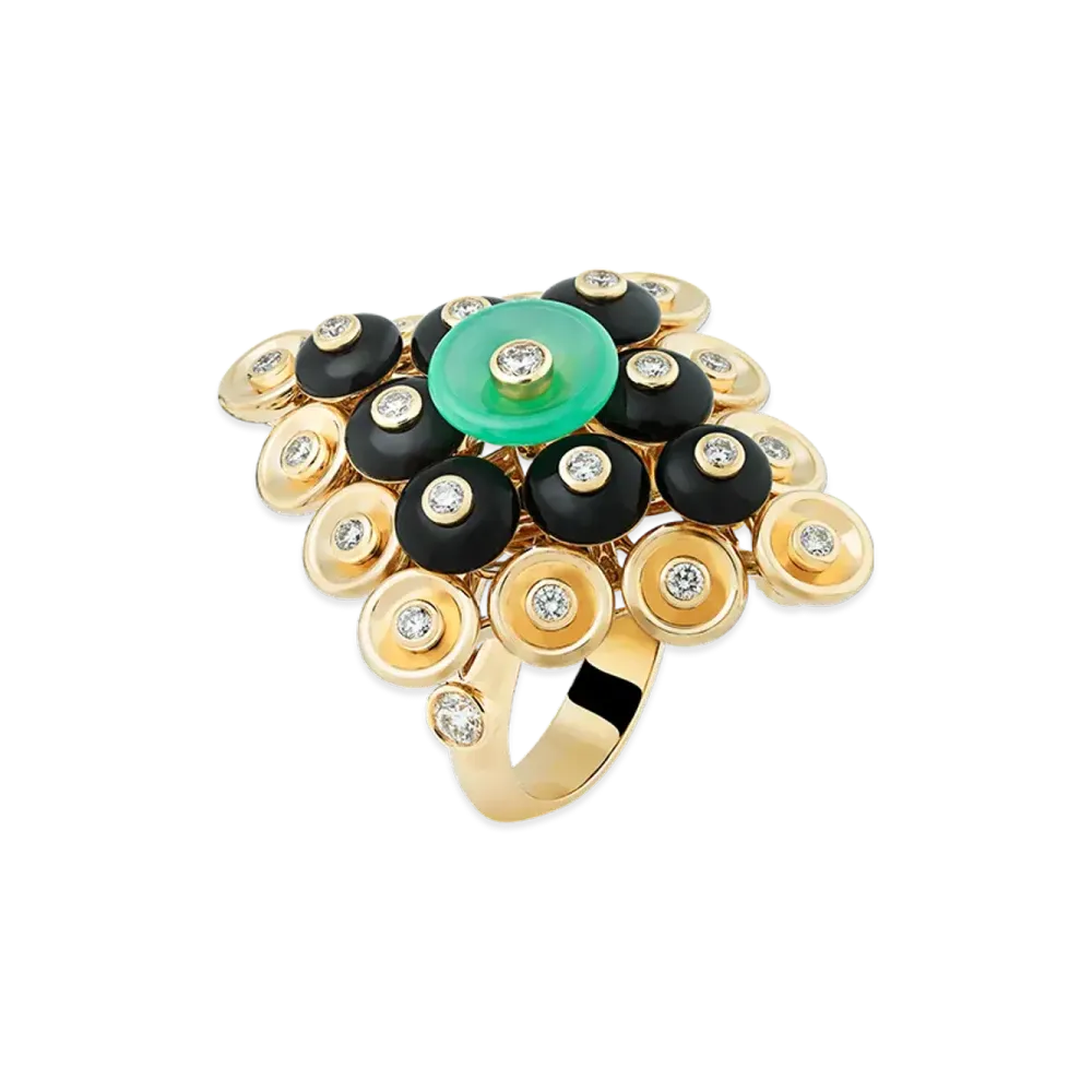 Van Cleef & Arpels Bouton d'or ring "18K Yellow gold/Onyx/Chrysoprase/Diamond"