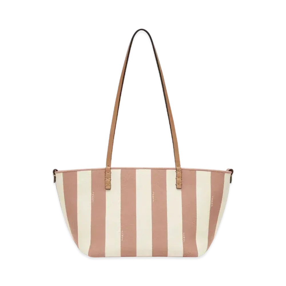 FENDI Small Roll Reversible Shopper In Pequin Striped and FF Fabric "Beige"