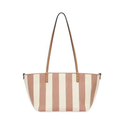 FENDI Small Roll Reversible Shopper In Pequin Striped and FF Fabric "Beige"