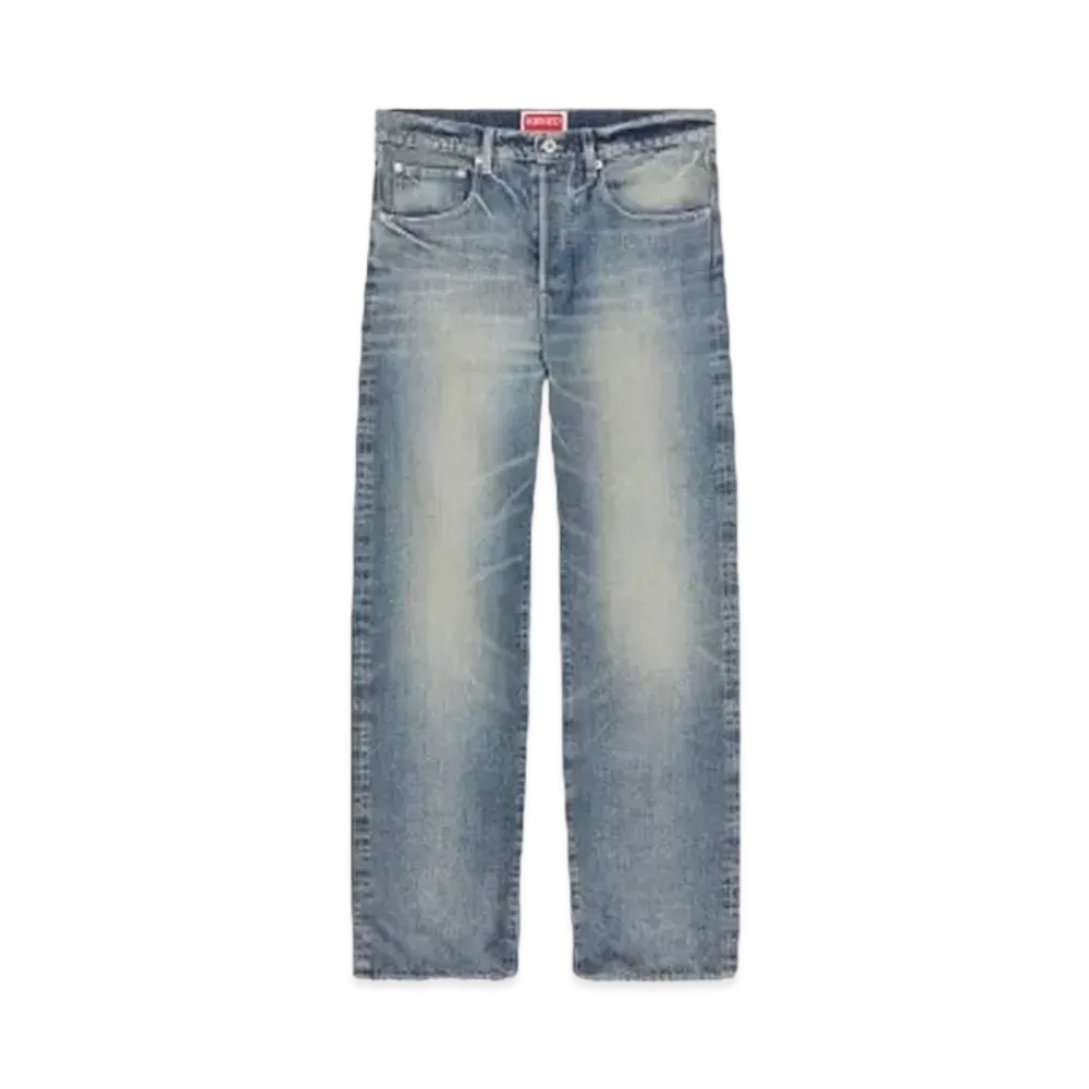 KENZO 'CREATIONS' ASAGAO Straight Fit Jeans "Stone Bl Dirty Blue Denim"