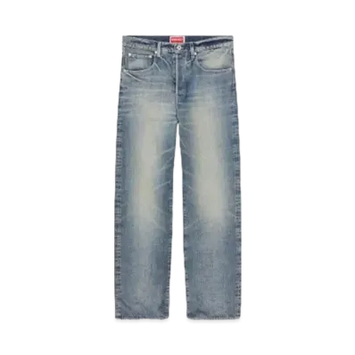 KENZO 'CREATIONS' ASAGAO Straight Fit Jeans "Stone Bl Dirty Blue Denim"