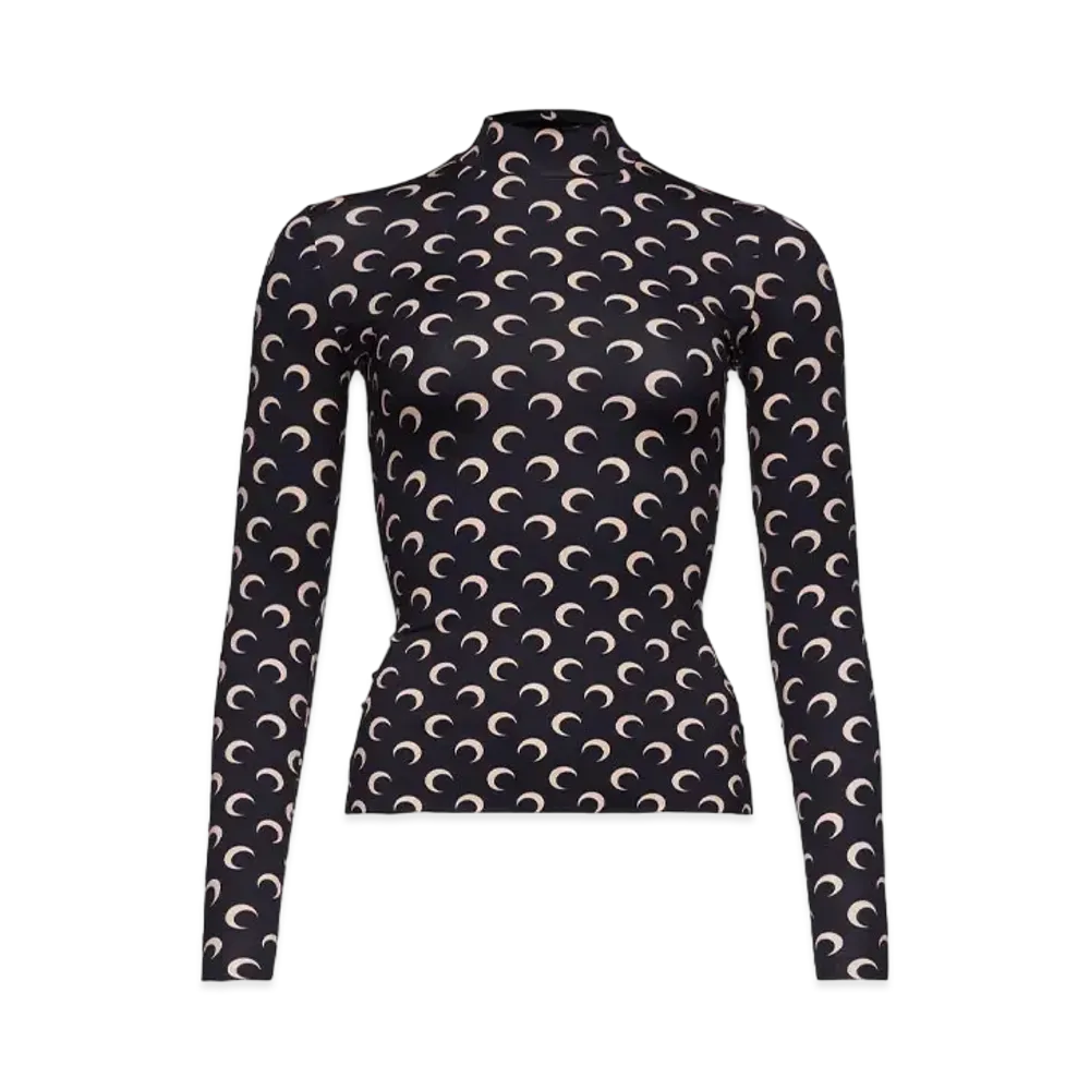 Marine Serre Recycled Moon Jersey Second Skin High Neck Top "Black"