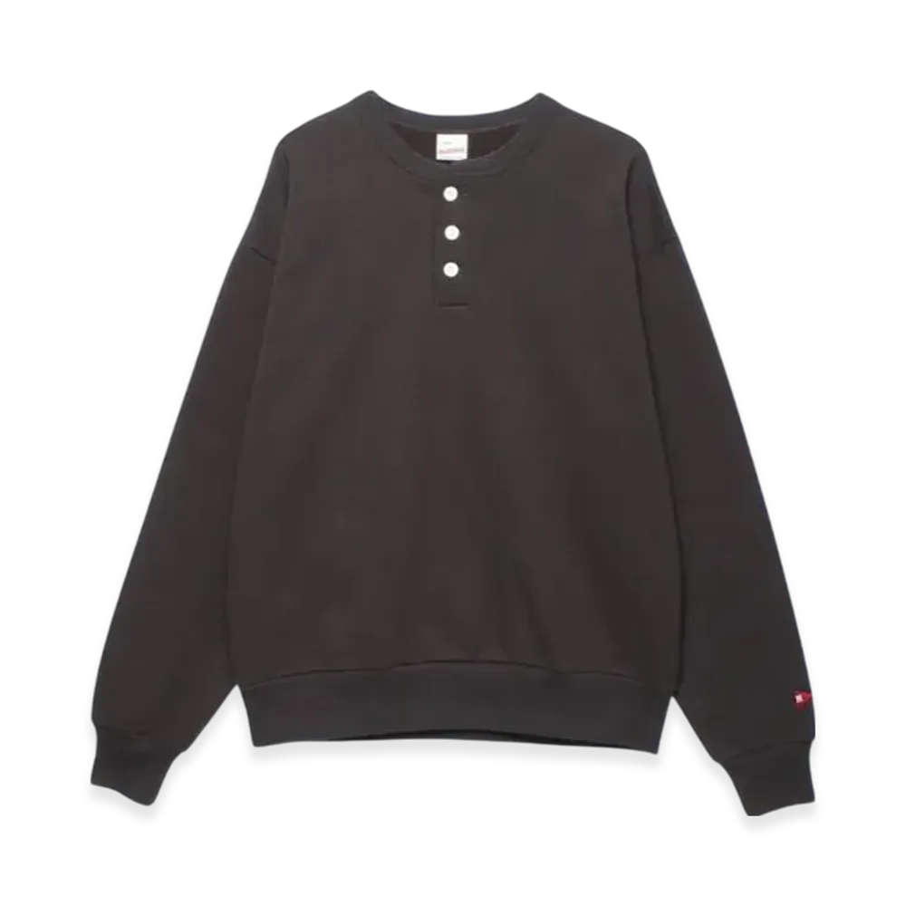 Healthknit Classic Sweat Henley Neck Long Sleeve "Fade Black"