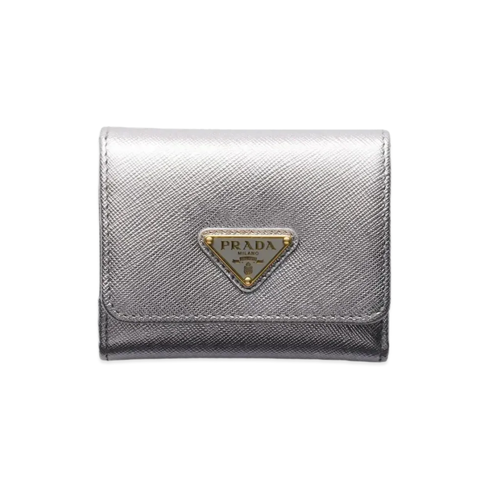 PRADA Saffiano Triangle Wallet "Chrome Silver"