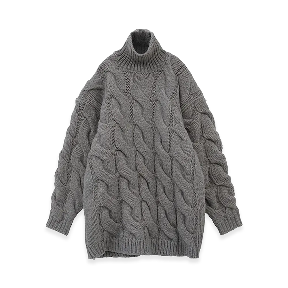 CLANE Women's Big Cable Over Knit Tops "Grey"