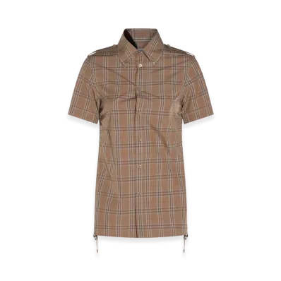 Burberry Women's Check Patterned Short Sleeve Shirt "Beige"