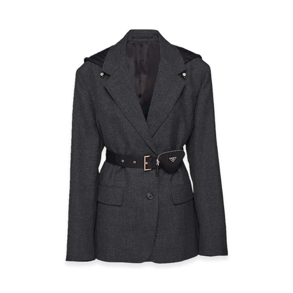 PRADA Women's Single Breasted Wool Re-Nylon Jacket "Slate Gray"