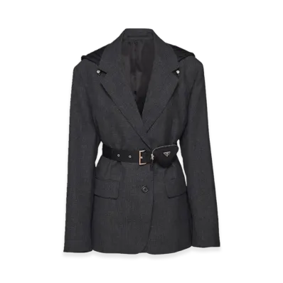 PRADA Women's Single Breasted Wool Re-Nylon Jacket "Slate Gray"