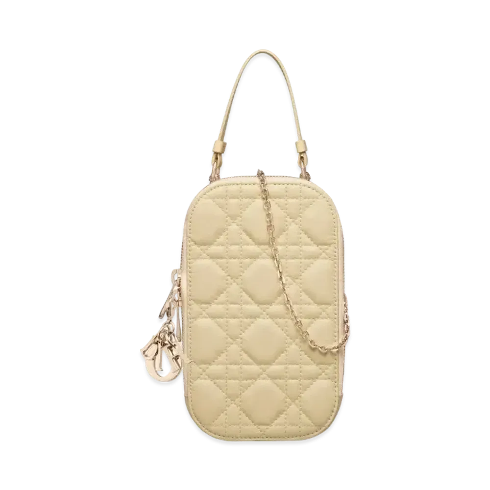 Dior Lady Phone Holder Cannage Lambskin "Pale Yellow"