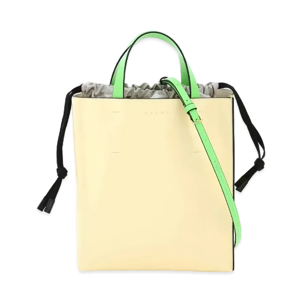 Marni Tone On Tone Yellow Orange Saffiano And Polished Leather MUSEO Bag "Vanilla/Light Topaz/Fluorin"