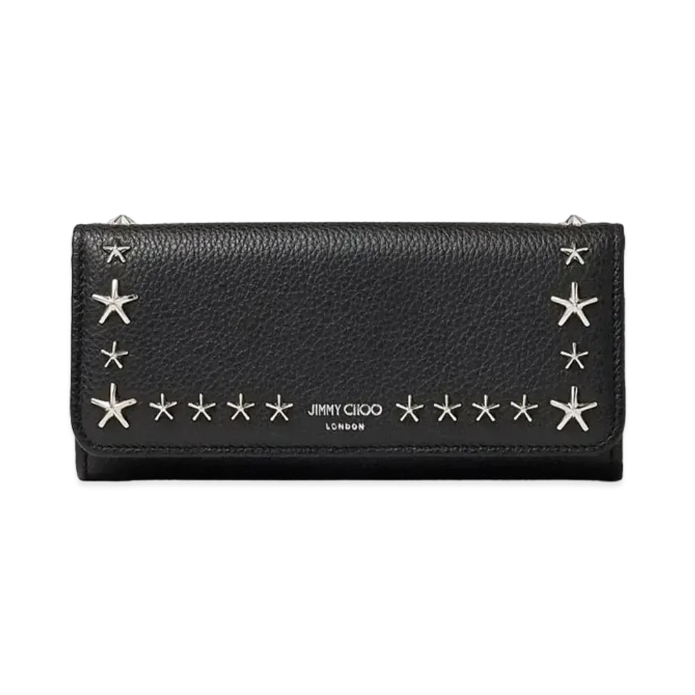 JIMMY CHOO NINO Soft Grainy Calf Leather Wallet With Star Studs "Black"