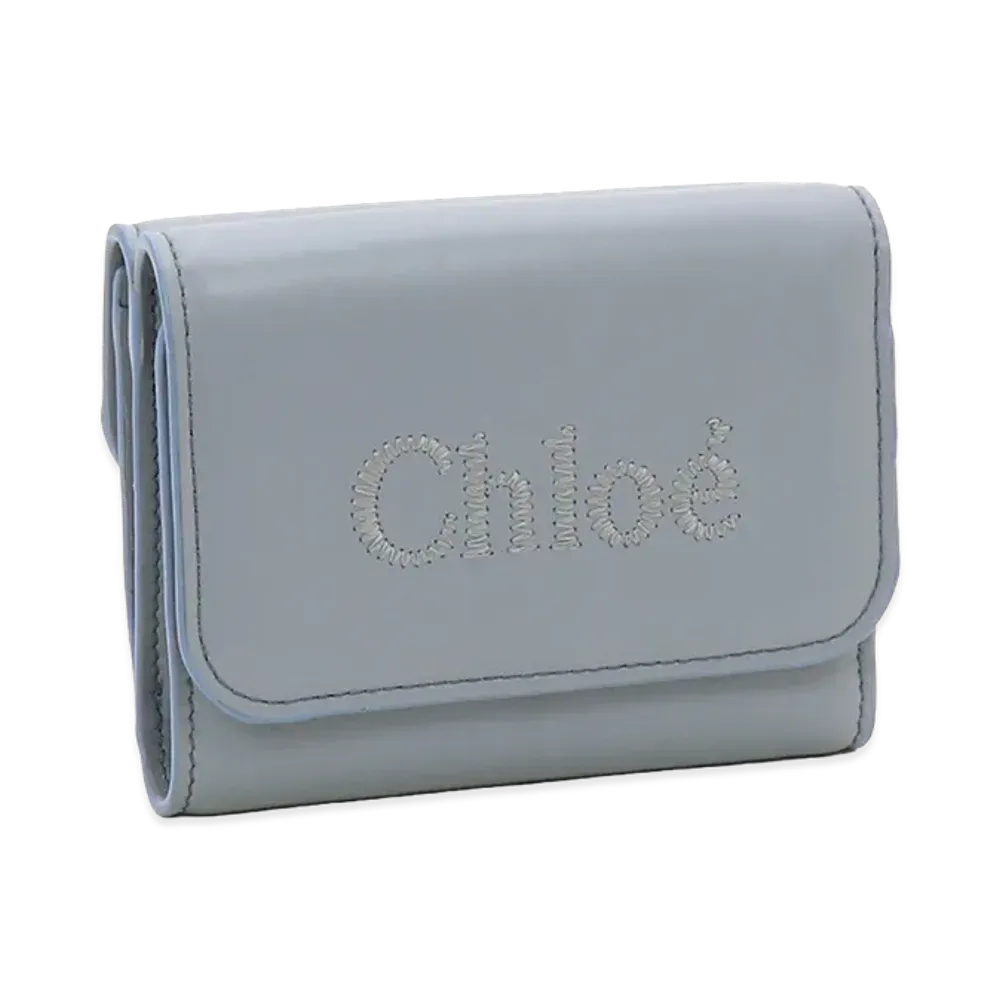 Chloe Sense Small Tri-Fold Shiny Calfskin "Storm Blue"