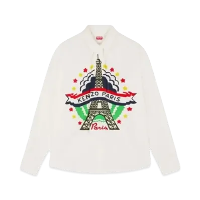 KENZO 'DRAWN VARSITY' Shirt with Removable Tie "White"