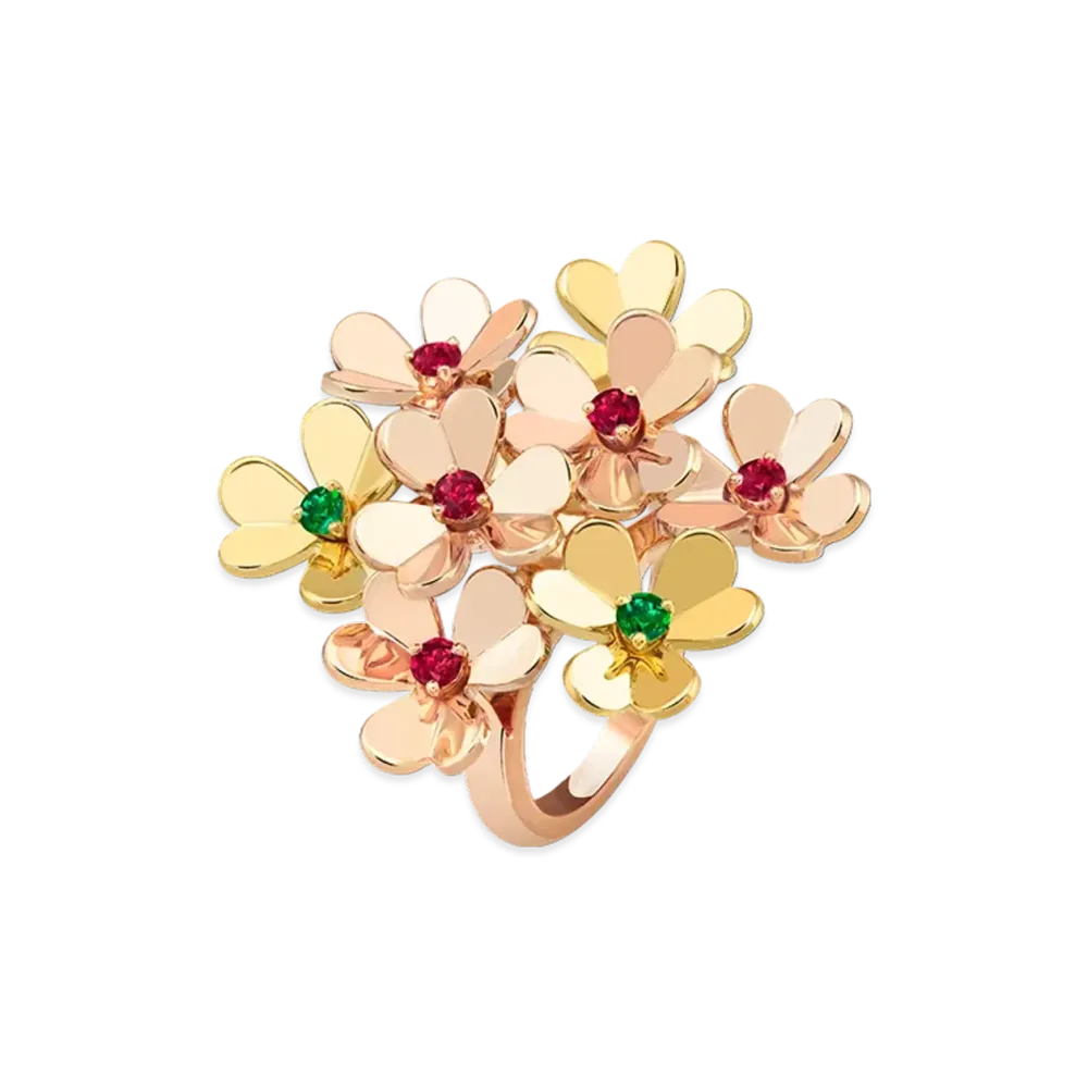 Van Cleef & Arpels Frivole ring 8 flowers "18K Rose gold/Emerald/Ruby"