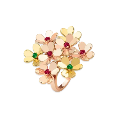 Van Cleef & Arpels Frivole ring 8 flowers "18K Rose gold/Emerald/Ruby"