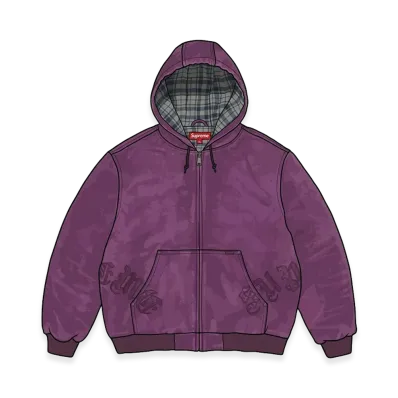 Supreme Leather Applique Hooded Work Jacket "Purple"