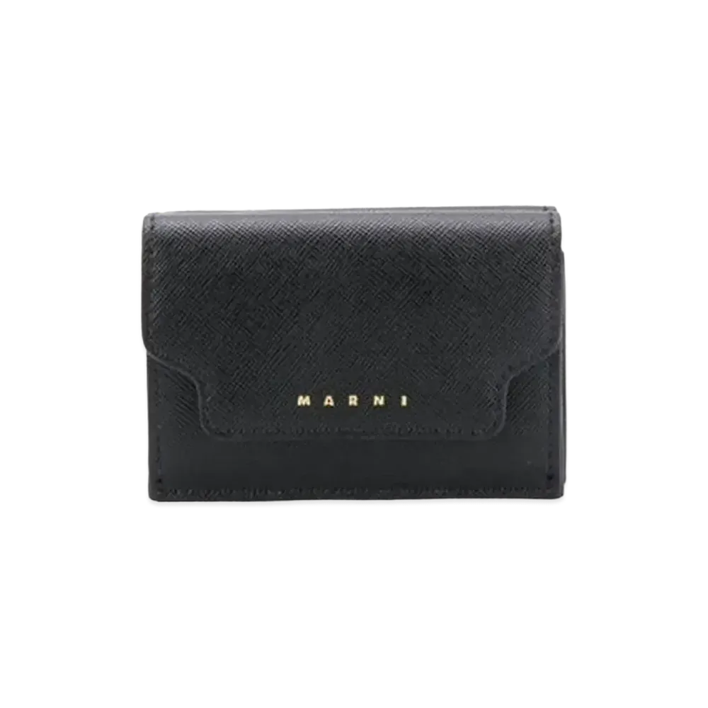 Marni Saffiano Calfskin Tri Fold Wallet "Black"