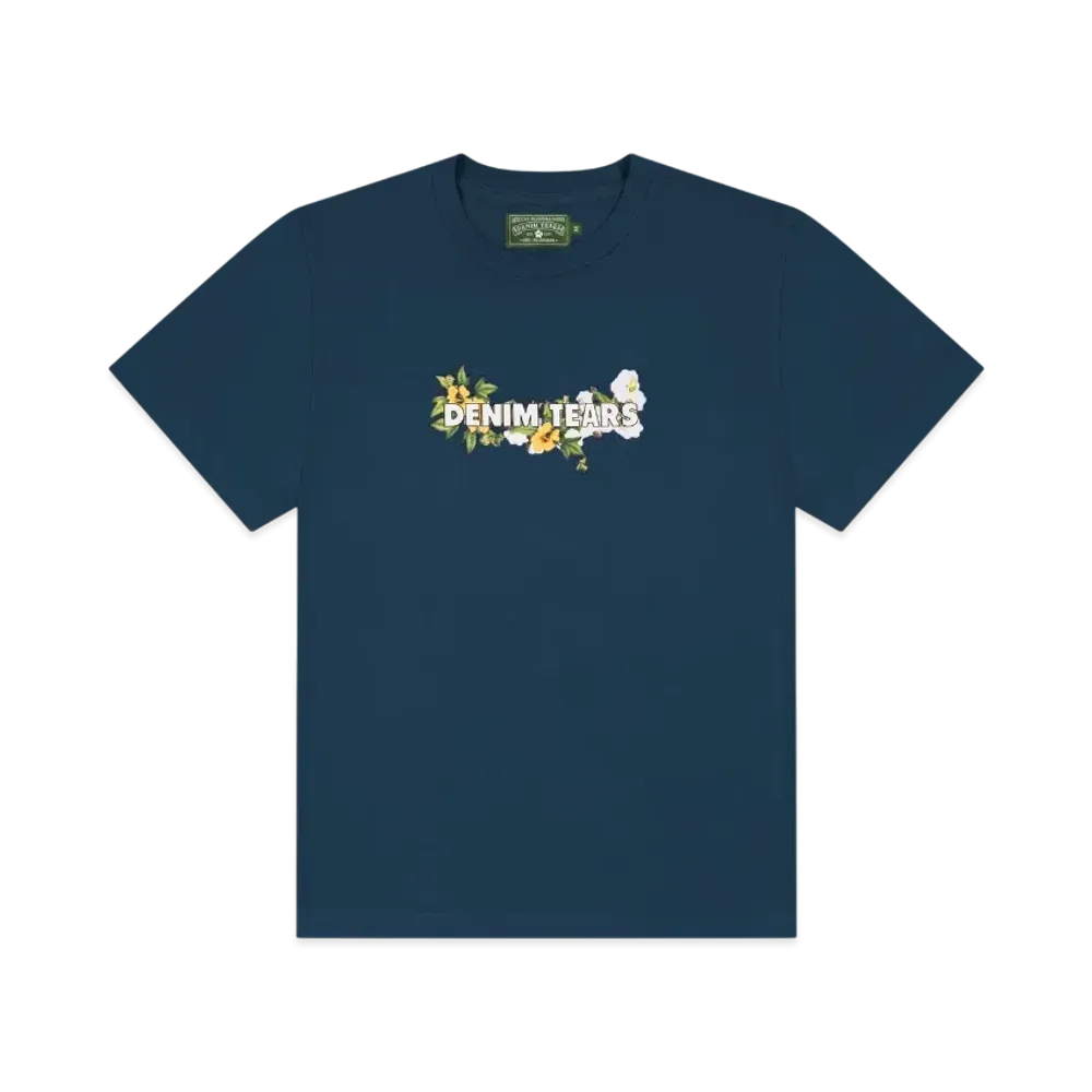 DENIM TEARS Cotton Floral Logo Tee "Navy"