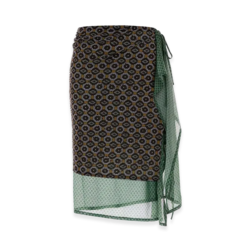 DRIES VAN NOTEN Women's Printed Stretch Nylon Omili Skirt "Brown"