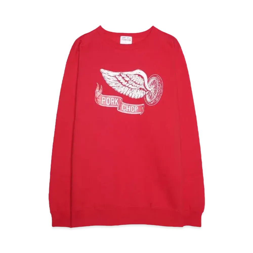 PORKCHOP x MASSES SWEAT CREW FLYING WEEL P "RED"