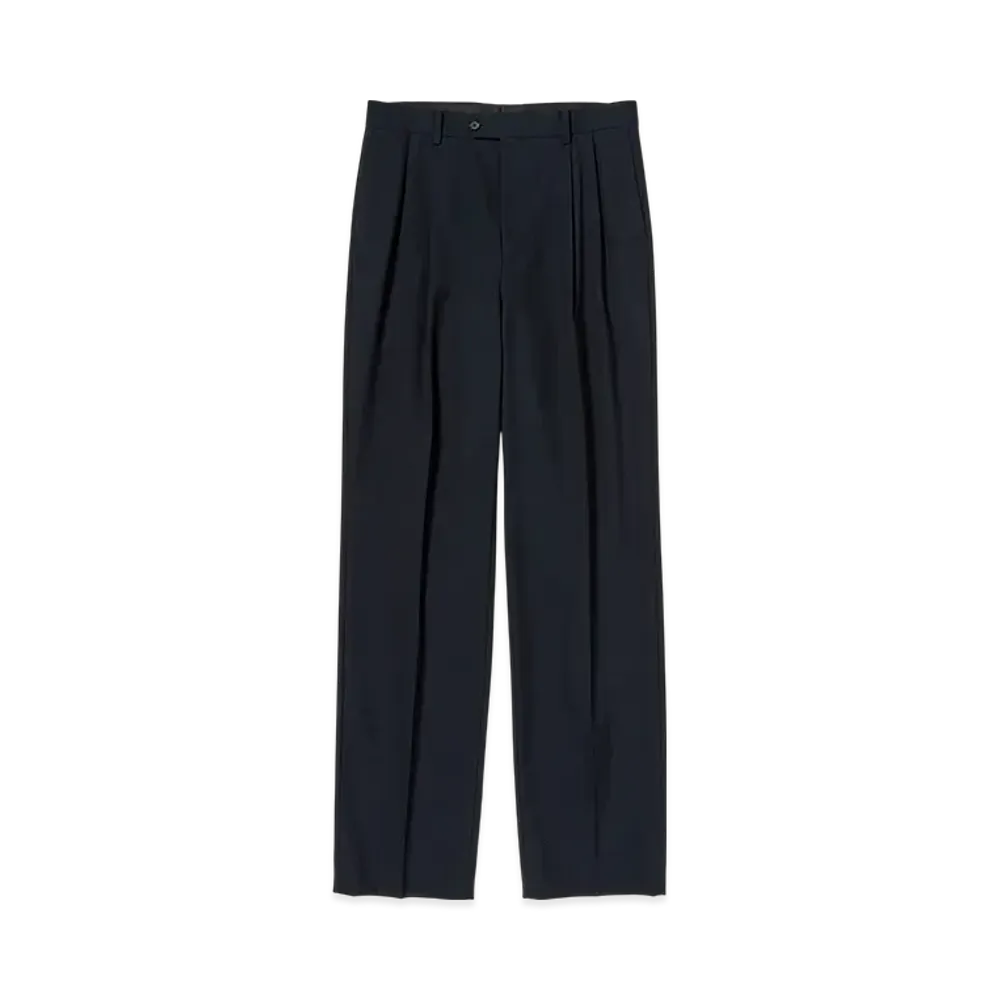AURALEE Wool Kid Mohair Hop Sack Two-Tuck Slacks "Dark Navy"