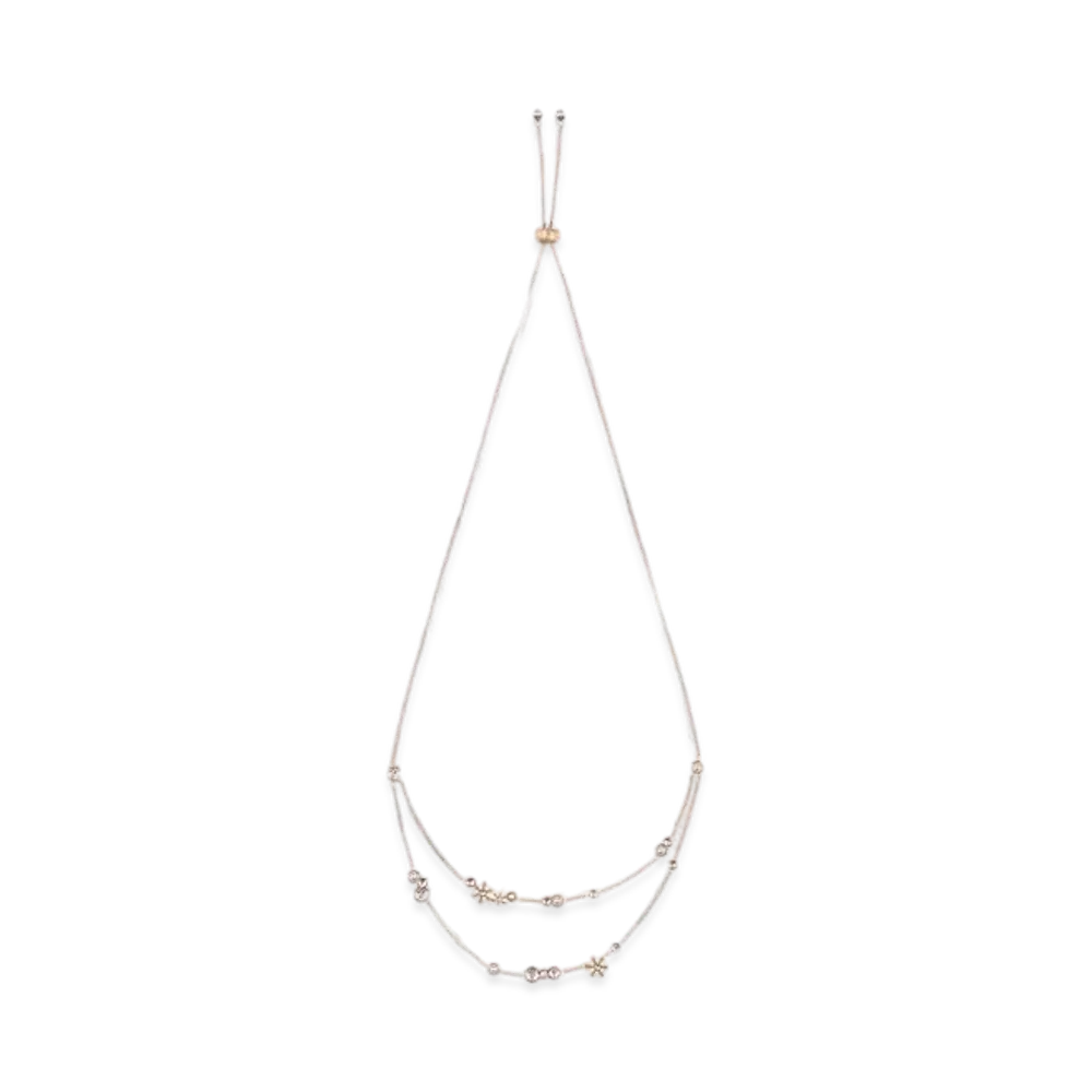 CHARLES & KEITH Snowflake Motif Pearl & Crystal Double Necklace "RoseGold"