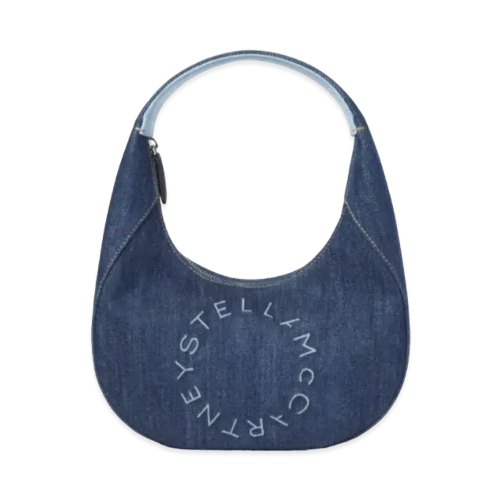 STELLA McCARTNEY Small Stellaro Hobo Eco Denim Shoulder Bag "Smokey Blue"