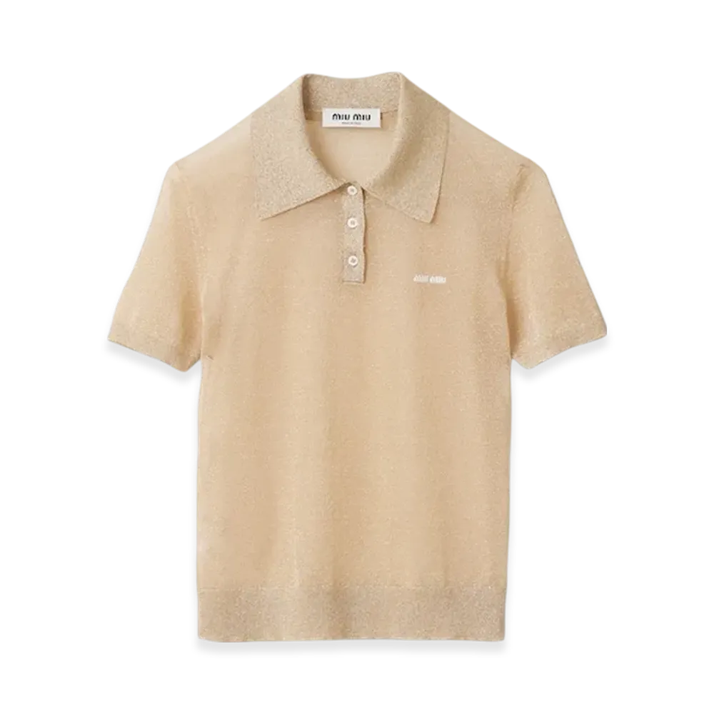 MIU MIU Women's Lame Knit Polo Shirt "Gold"