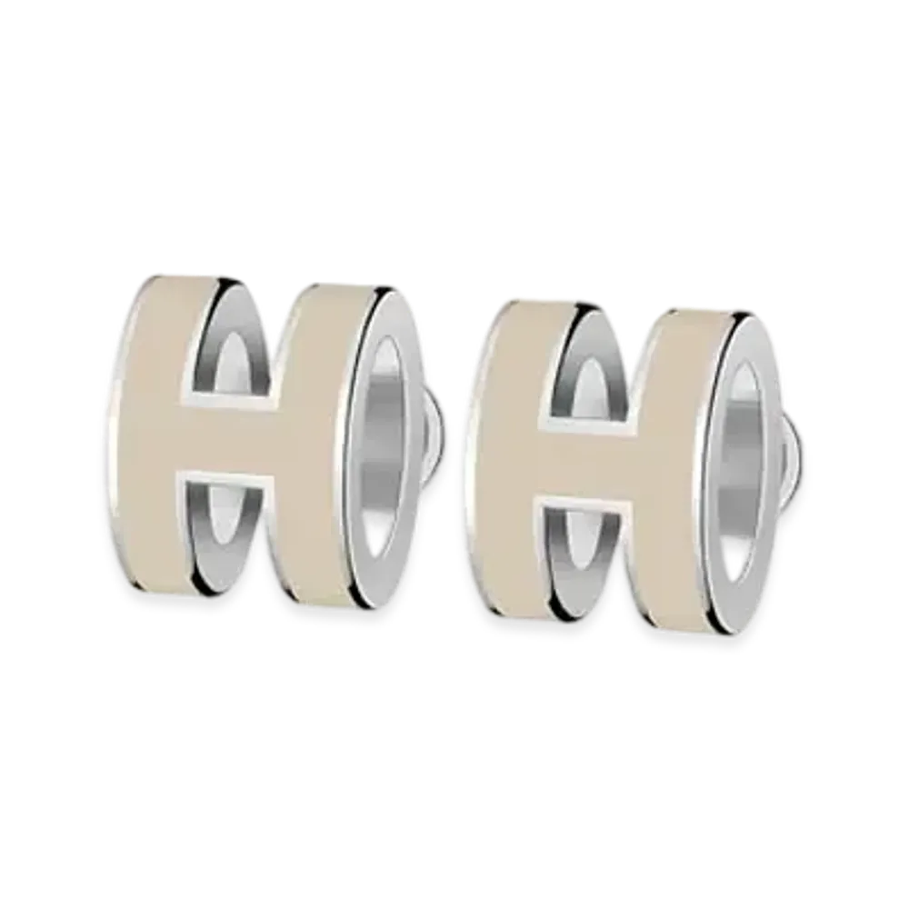 Hermes Mini Pop H Earrings "Palladium/Marron Glace"
