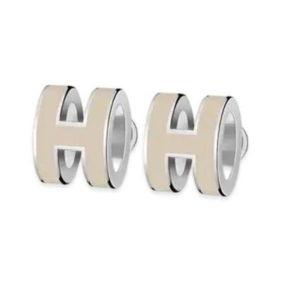 Hermes Mini Pop H Earrings "Palladium/Marron Glace"