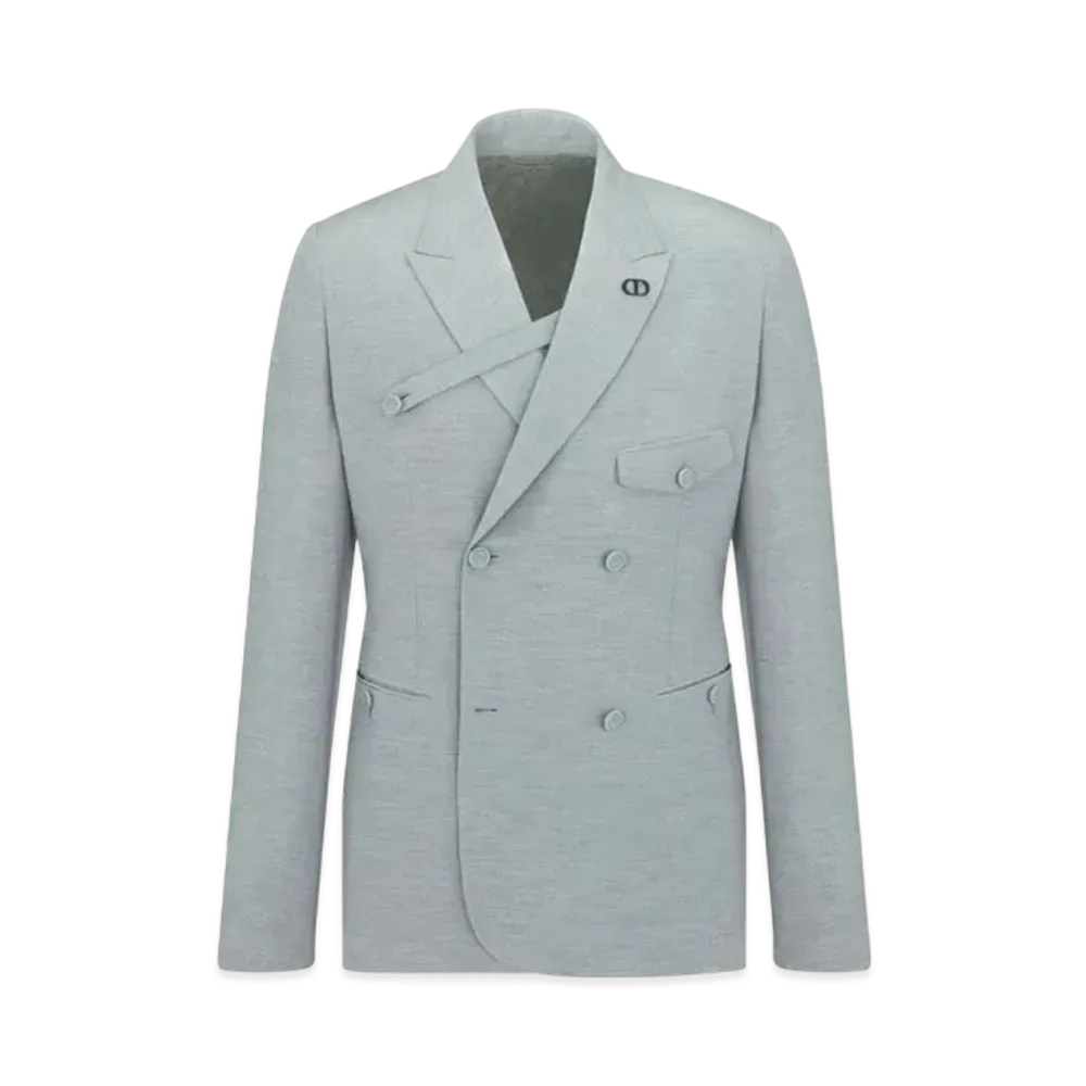 Dior Double-Breasted Jacket with Buttoned Strap Slub Cotton Blend "Gray"