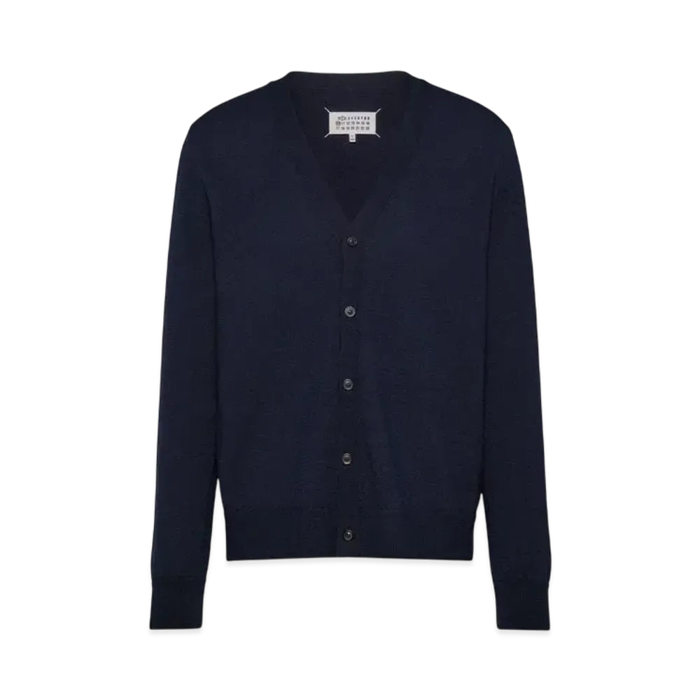 Maison Margiela Men's Elbow Patch Wool Cardigan "Dark Blue"