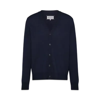 Maison Margiela Men's Elbow Patch Wool Cardigan "Dark Blue"