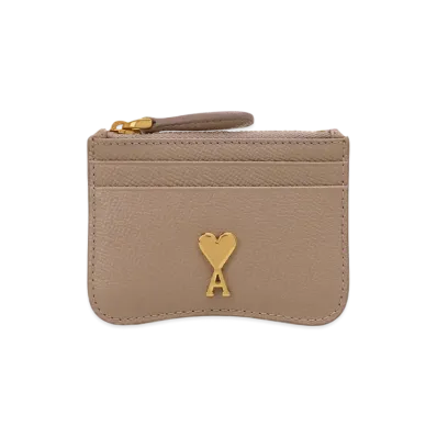 AMI PARIS Leather Zip Card Holder "LightTope"