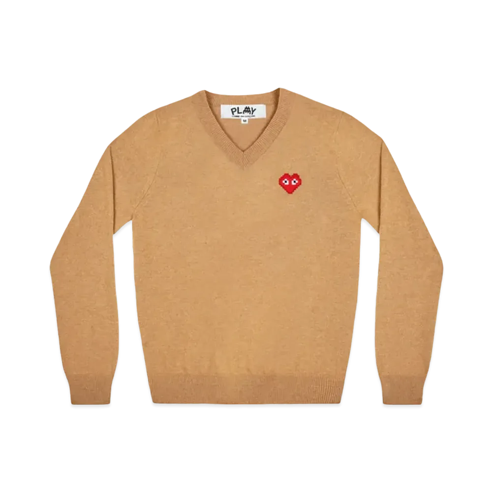 PLAY COMME des GARCONS Invader V Neck Sweater "Camel"