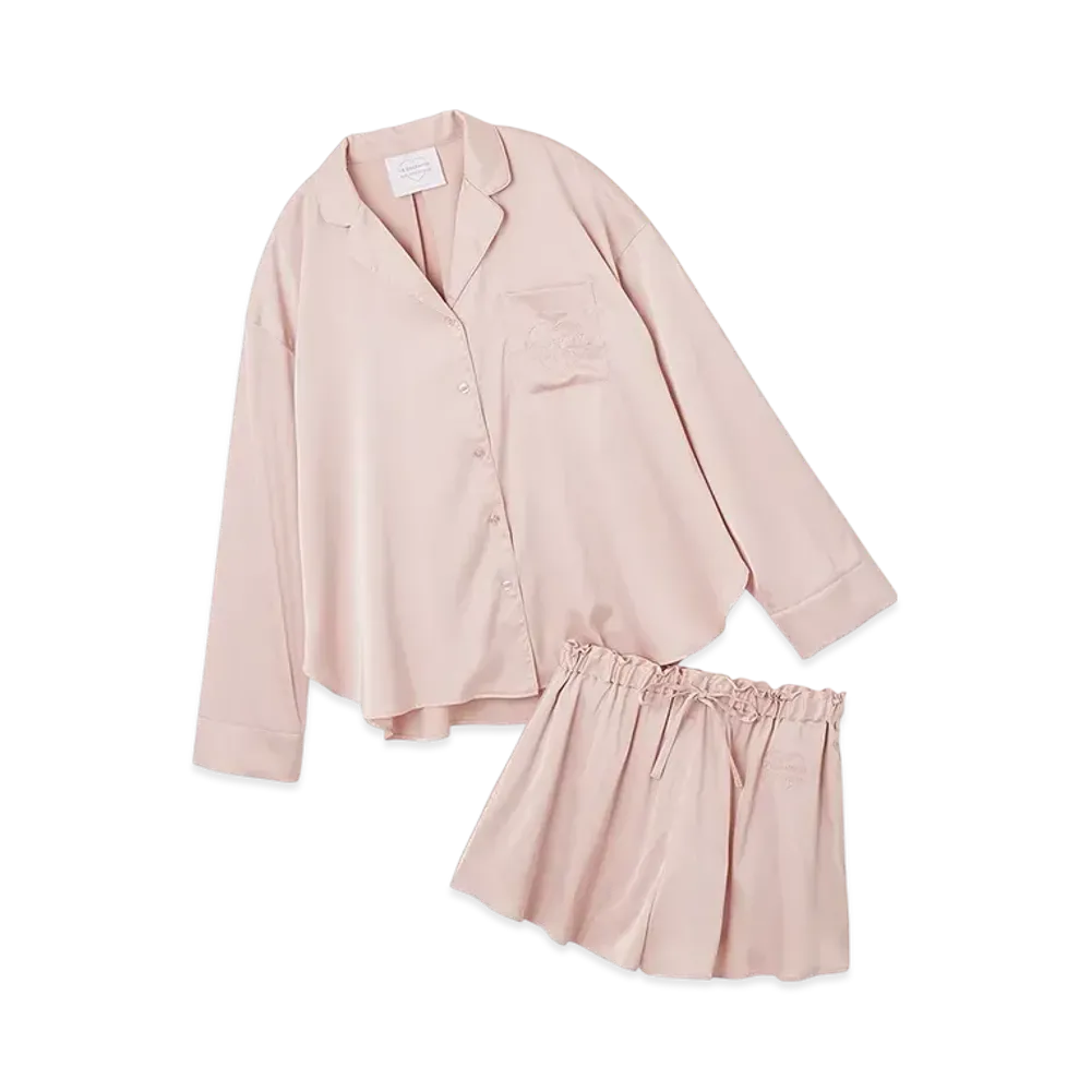 GELATO PIQUE x LE SSERAFIM Satin Shirt & Shorts Set "Pink"