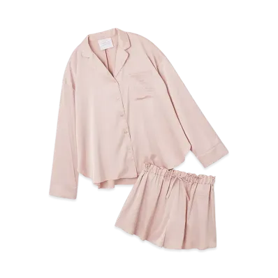 GELATO PIQUE x LE SSERAFIM Satin Shirt & Shorts Set "Pink"