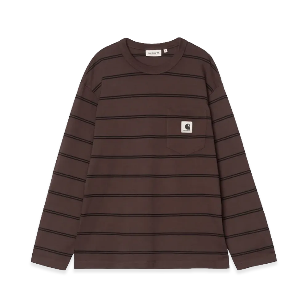 Carhartt WIP Women's L/S Cardona Pocket T-Shirt "Cardona Stripe/Natural/Palisander/Garment Dyed"