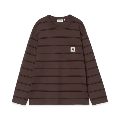 Carhartt WIP Women's L/S Cardona Pocket T-Shirt "Cardona Stripe/Natural/Palisander/Garment Dyed"