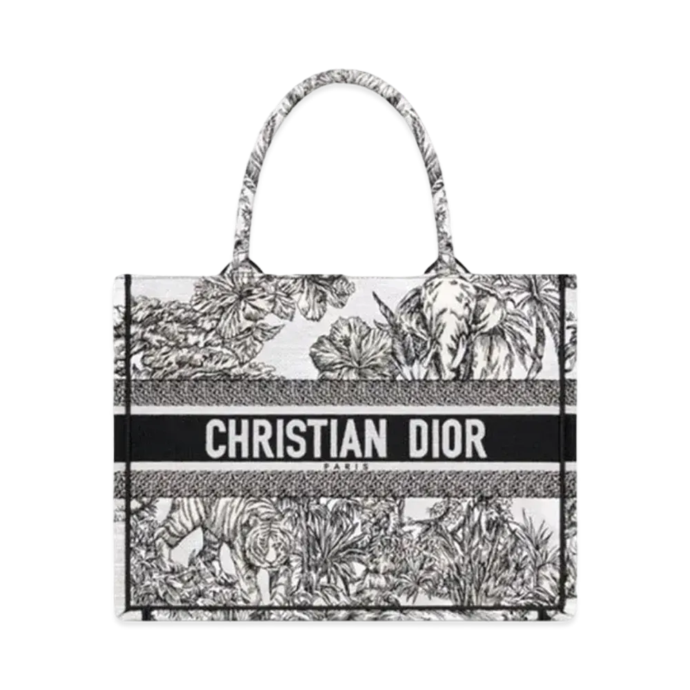 Dior Medium Book Tote Toile de Jouy Voyage Embroidery "White/Black"