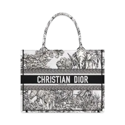 Dior Medium Book Tote Toile de Jouy Voyage Embroidery "White/Black"