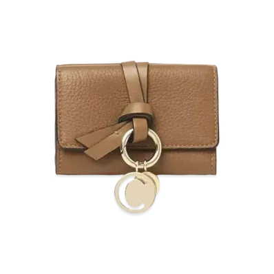 Chloe Alphabet Mini Tri Fold Wallet In Grained & Shiny Calfskin "Cement Brown"