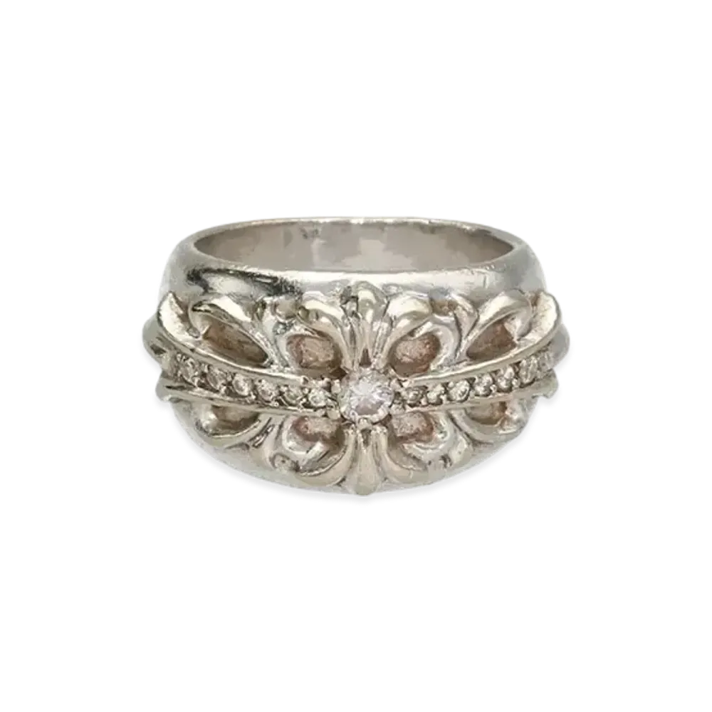Chrome Hearts 18K Floral Cross Pave Diamond Ring "White Gold"
