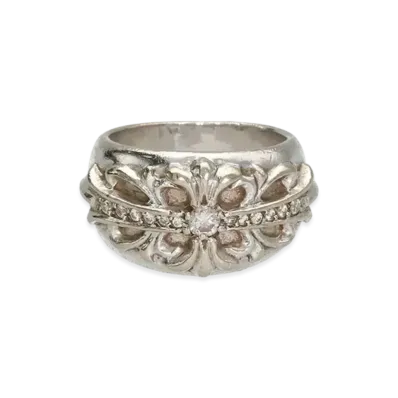 Chrome Hearts 18K Floral Cross Pave Diamond Ring "White Gold"