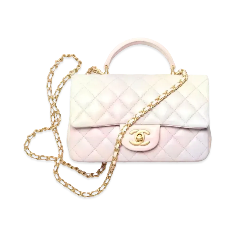 CHANEL Top Handle Mini Flap Bag Lambskin "Light Pink/Light Green"