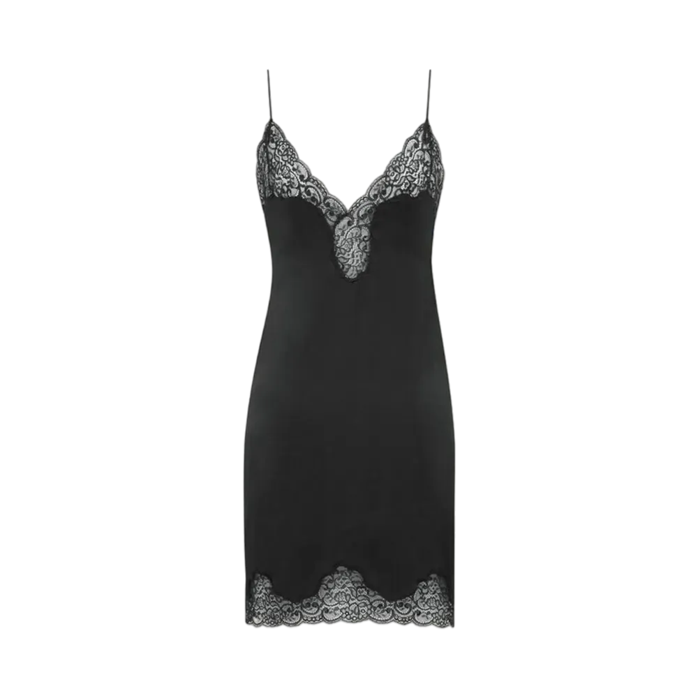 Saint Laurent Women's Slip Dress in Toile and Lace "Black"