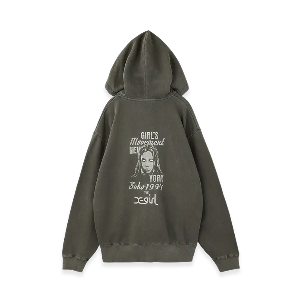 X-Girl Mix Logo & Face Faded Zip Up Sweat Hoodie "Black"