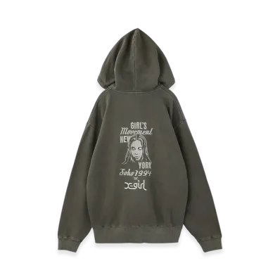X-Girl Mix Logo & Face Faded Zip Up Sweat Hoodie "Black"