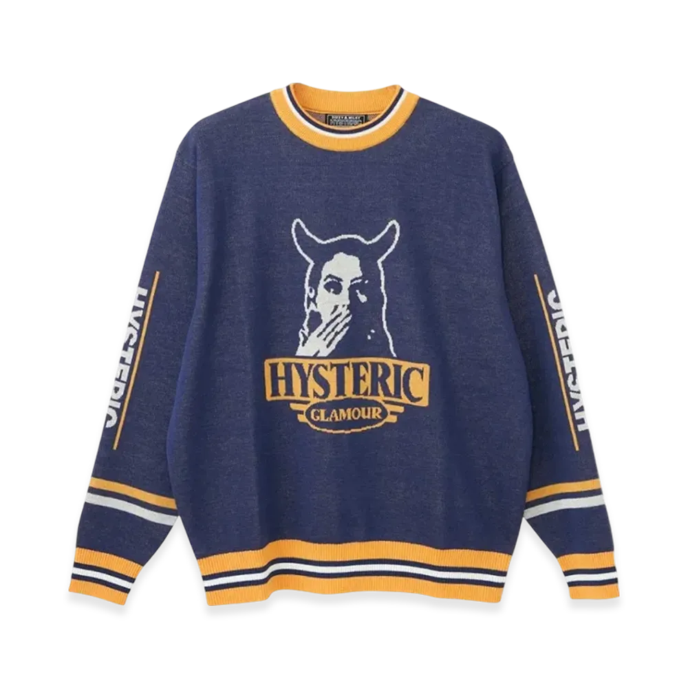 HYSTERIC GLAMOUR Speak No Evil Jacquard Sweater "Navy"