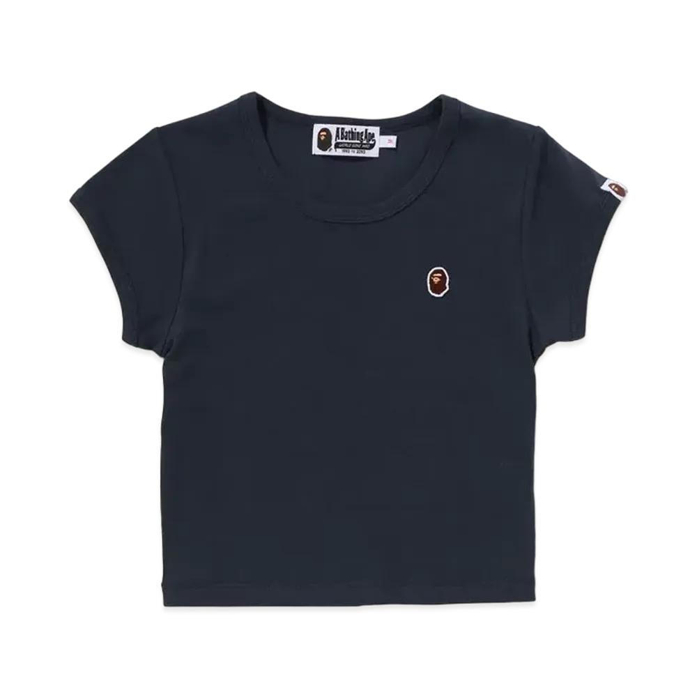A BATHING APE Ape Head One Point Cropped Tee "Navy"